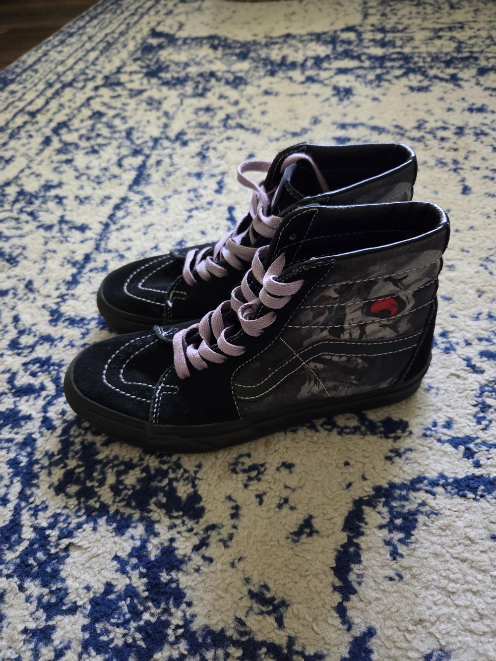 Vans Black High-Top Sneakers with Pink Laces and Red Accent